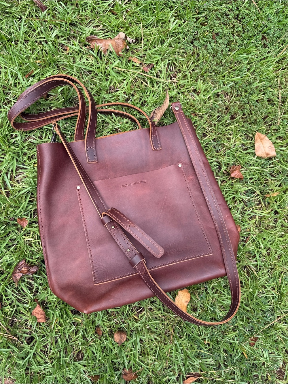 Portland Leather Goods Tote Bag in Dark Brown crossbody or use shoulder straps - Picture 12 of 14